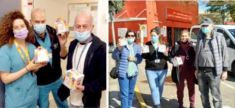 רוטרי ואקים לוד ומתנדבי הגרעין התורני במשלוח מנות פורים למחלקות הילדים בבית החולים שמיר