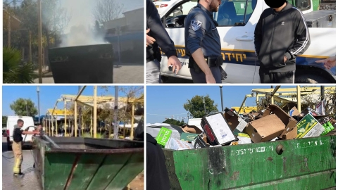 בתום מרדף: כוחות השיטור של עיריית לוד עצרו תושב שהצית מכולת אשפה עם תכולה במרחב הציבורי