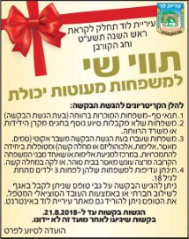 תווי שי למשפחות מעוטות יכולת לקראת ראש השנה תשע"ט  וחג הקורבן