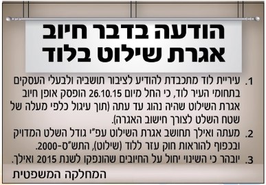 הודעה בדבר חיוב אגרת שילוט מסחרי בלוד